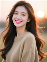 黄昏夕阳美景长卷发美女写真图片