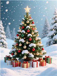 冬季雪地圣诞树圣诞礼物图片