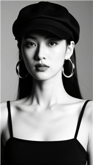 亚洲时尚黑白美女人像写真摄影图片