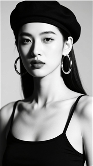 黑色吊带背心美女黑白摄影图片