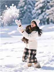 冬季雪地里打雪仗的美女图片