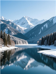 冬季冰雪覆盖山水风光摄影图片