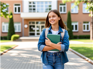 校园路上抱着书的学生图片