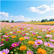 蓝色天空格桑花海风景图片