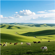 蓝天白云绿色草原骏马吃草图片