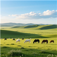 春天绿色草原骏马吃草图片