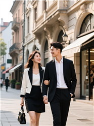 街头年轻情侣手挽手逛街图片