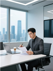 坐在办公室工作的商务帅哥图片