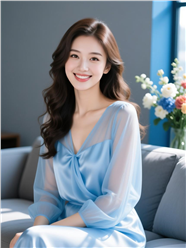 浅蓝色雪纺连衣裙美女图片
