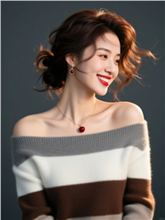 深棕色波浪慵懒随意扎发美女图片