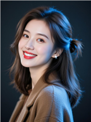 披肩中长发微笑美女摄影图片