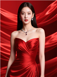 红色晚礼服美女人像艺术写真摄影