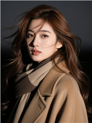 棕色长发随风飘动美女写真图片