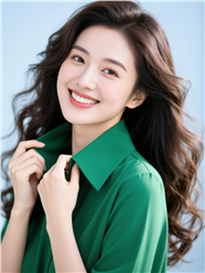 冷白皮绿色衬衫美女摄影图片