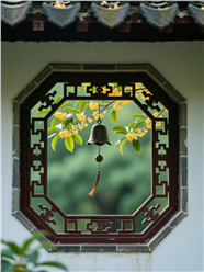 古风建筑桂花窗楞风铃摄影图片