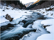 冬季山涧小溪结冰图片