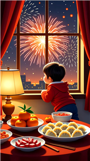 除夕守岁卡通插画图片