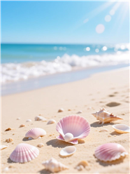 阳光海边沙滩贝壳摄影图片