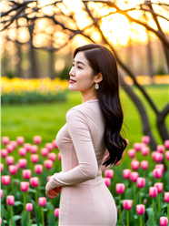 郁金香花圃优雅气质温婉美女图片