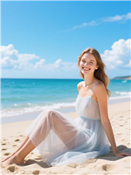夏日海边沙滩性感纱裙美女图片