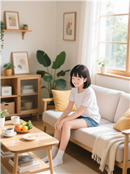 可爱少女居家卡通插画图片