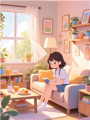 治愈系少女卡通插画生活场景图片