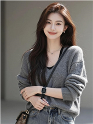 挎着斜肩包灰色针织外套美女图片