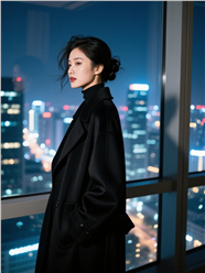 优雅冷艳黑色大衣美女摄影图片