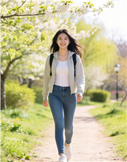 户外背包徒步踏青美女图片