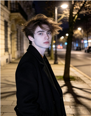 夜晚街头冷白皮帅哥写真图片