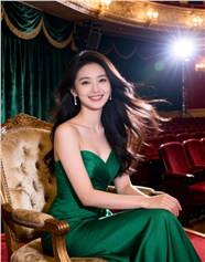 穿着绿色晚礼服的美女图片