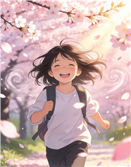 樱花漫天飞舞奔跑的动漫女孩图片