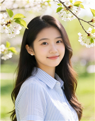 春天蓝色条纹衬衫美女写真图片