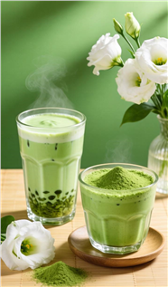 日式风格抹茶味饮品摄影图片