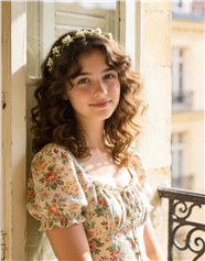 欧美美女穿着法式碎花裙图片