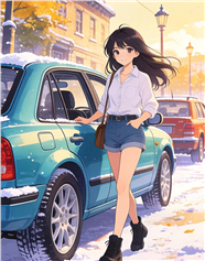 街头叫出租车的美女插画图片
