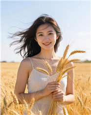 风吹麦浪手持麦穗美女图片