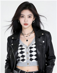 时尚潮流黑色皮夹克美女写真图片