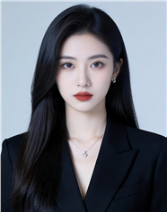 白皙红唇长直发黑色西装美女写真图片