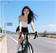 夏日公路骑行少女摄影图片