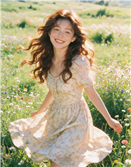 野生花海卷发碎花裙美女摄影图片